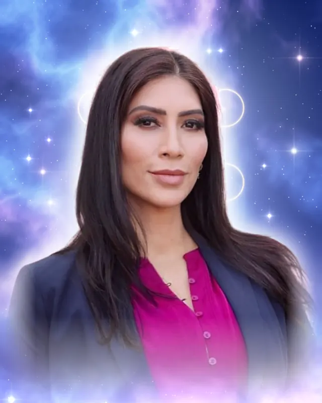 Maria Martinez, your guide through the 12:12 Gate, with a blueprint of light